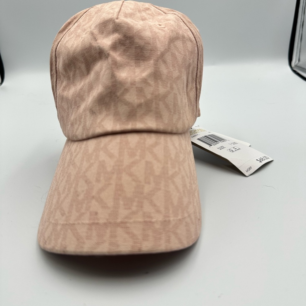 Michael Kors Blush Pink 100% Cotton Baseball Cap MK Logo All Over Print NWT | OS